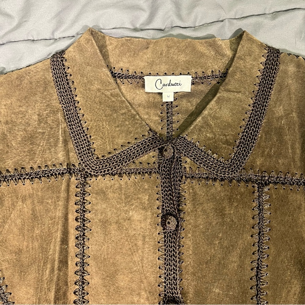 Vintage Carducci Patchwork Leather Jacket Crochet… - image 2